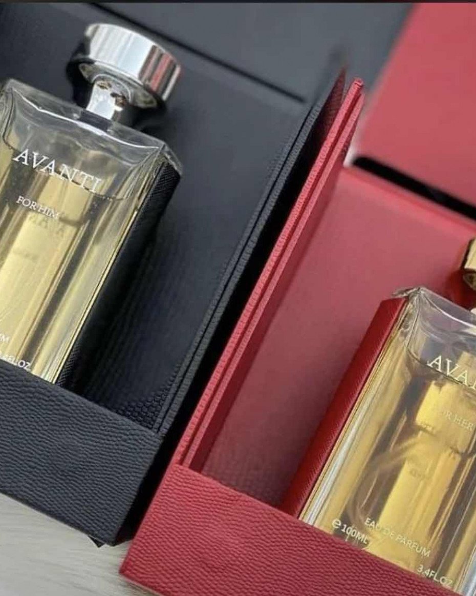 Different genuine Avanti fragrances available in Nigeria, including Avanti For Him and Avanti For Her